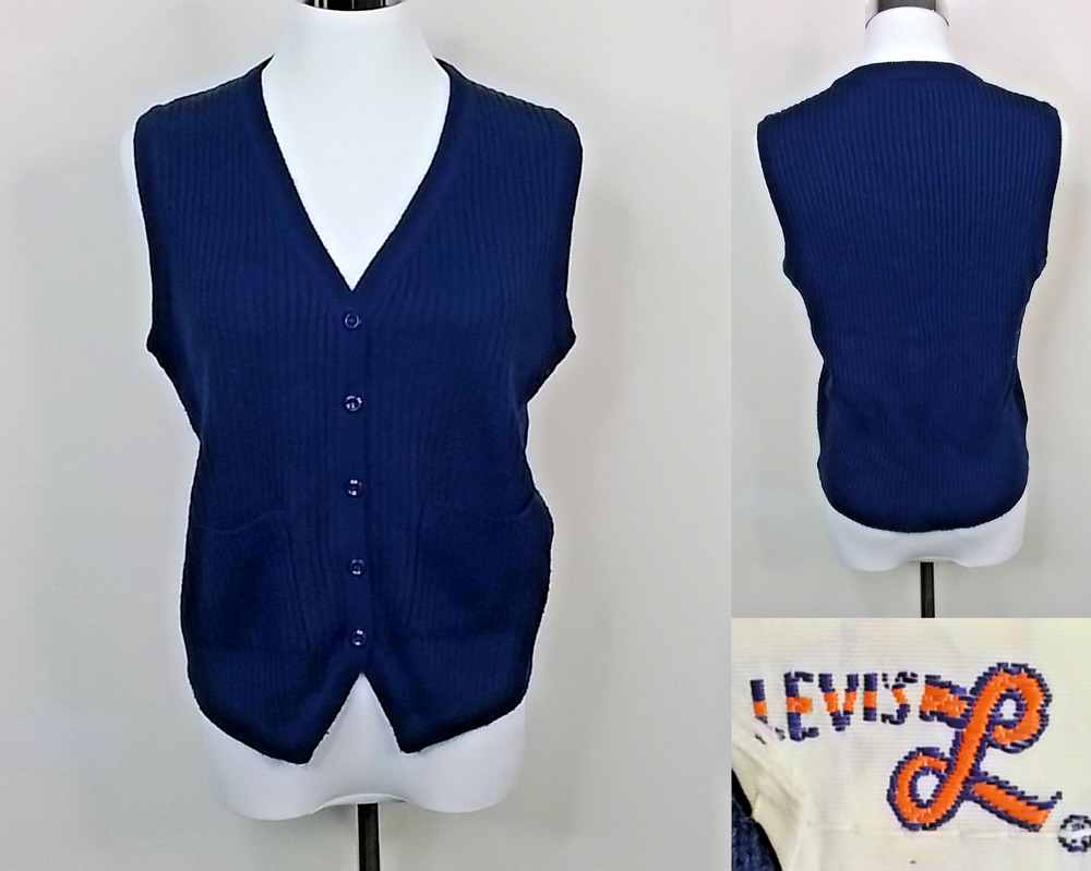 Vintage 1970's Levi's Sweater Vest Women's Large Blue Big E #J2988